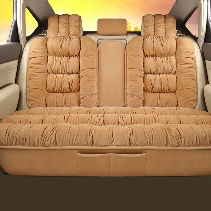 Rear Seat Beige Чехлы для автомобильных сидений, плюшевые чехлы для сидений автомобиля, интерьерные подушки для сидений, теплые Универсальные зимние защитные Ковровые Коврики, аксессуары - Название цвета: Rear Seat Beige