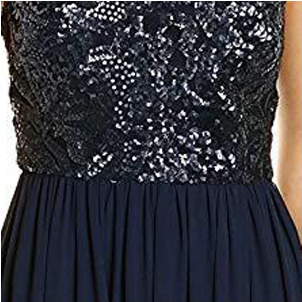 

Long Prom Dresses Sleeveless Chiffon Sequined O-Neck Women Evening Gown Formal Robe De Soiree for Wedding And Prom Party