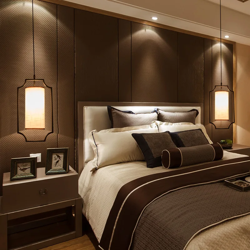 

Contracted bedroom bedside dining-room chandelier New Chinese style archaize iron art stage cloth art creative lighting
