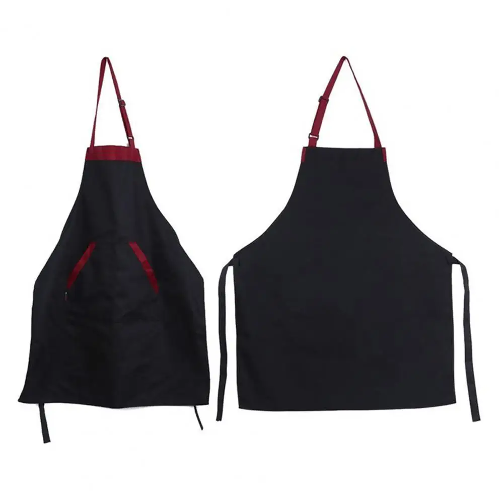 

Long Cuffless Pocket Apron Waterproof Cotton Blend Home Unisex Apron Red Black Couple Kitchen Apron Cooking Accessories