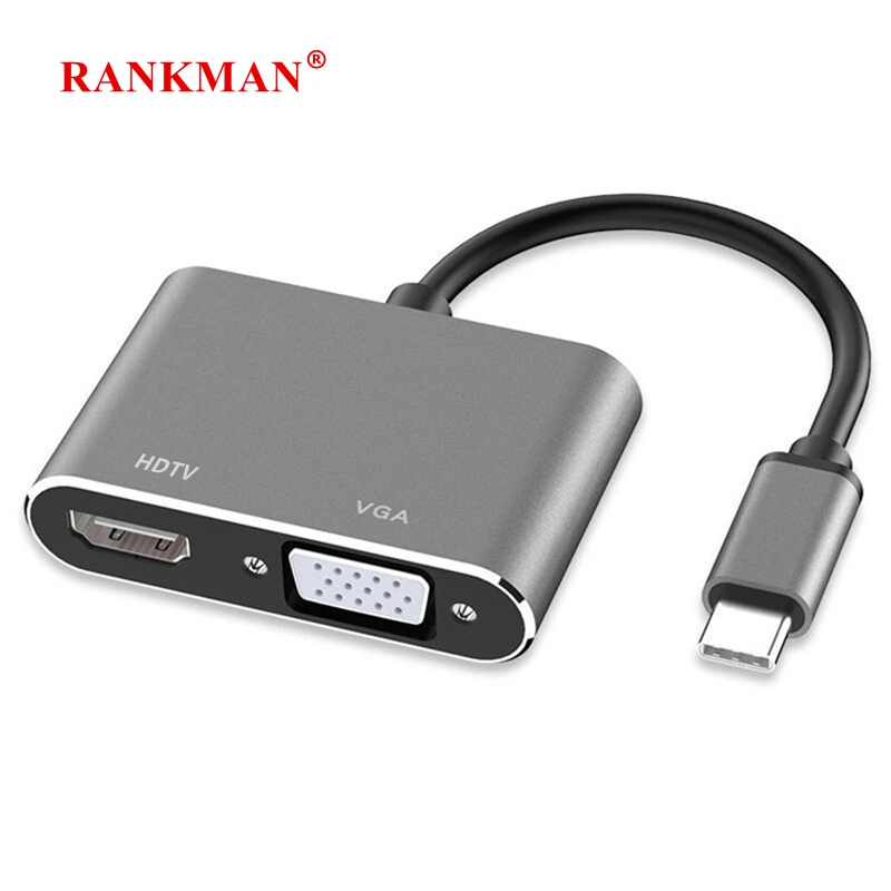 Адаптер Rankman Type C на 4K HDMI совместимый VGA USB для MacBook Samsung S20 Dex Huawei P30 Dock Xiaomi 10 Monitor TV