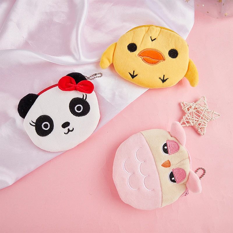 Женский кошелек для мелочи мягкий плюшевый бумажник на молнии с милыми животными