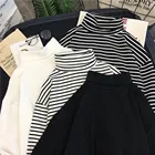 Футболка женская свободного покроя, однотонная полосатая Водолазка с длинным рукавом, универсальная простая повседневная модная шикарная Мягкая футболка в Корейском стиле