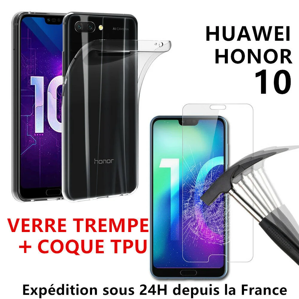 

For Huawei Honor 10 Coque Silicone + Film Verre Trempé Vitre Ecran Protection