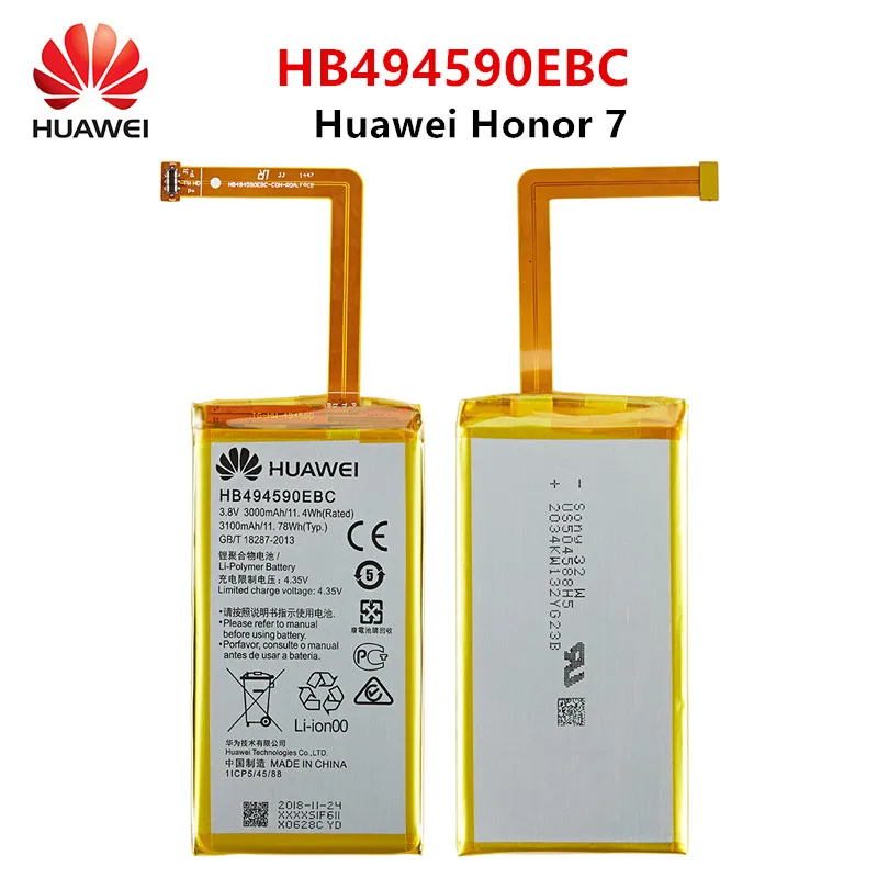 Hua Wei 100% Orginal HB494590EBC 3000mAh Battery For Huawei Honor 7 Glory PLK-TL01H ATH-AL00 PLK-AL10 Replacement Batteries