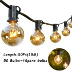 Уличная гирлянда, 50 футов, гирлянда с прозрачными лампочками, Рождественская сказочная Гирлянда для внутреннего дворика, уличные гирлянды, новогодние и свадебные украшения