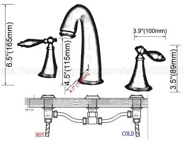 Античный латунный смеситель с 3 отверстиями для ванной комнаты раковина стиль