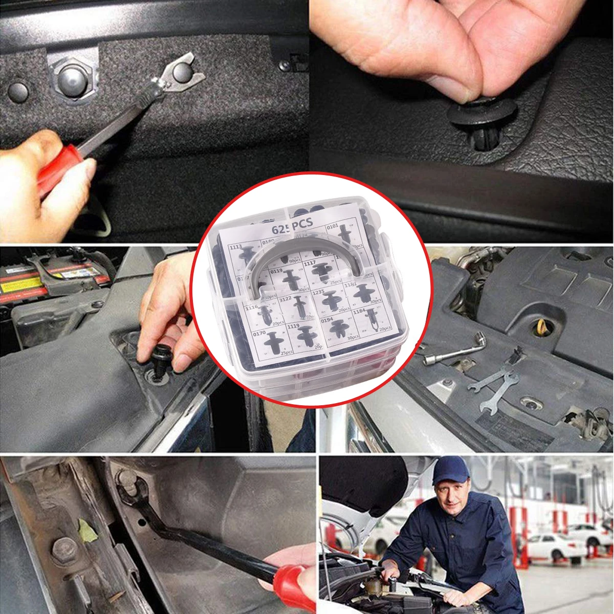 

635pcs Mixed Auto Fastener Clip Car Body Push Retainer Pin Rivet Bumper Door Trim Panel Retainer Fastener Kit Car Accessories