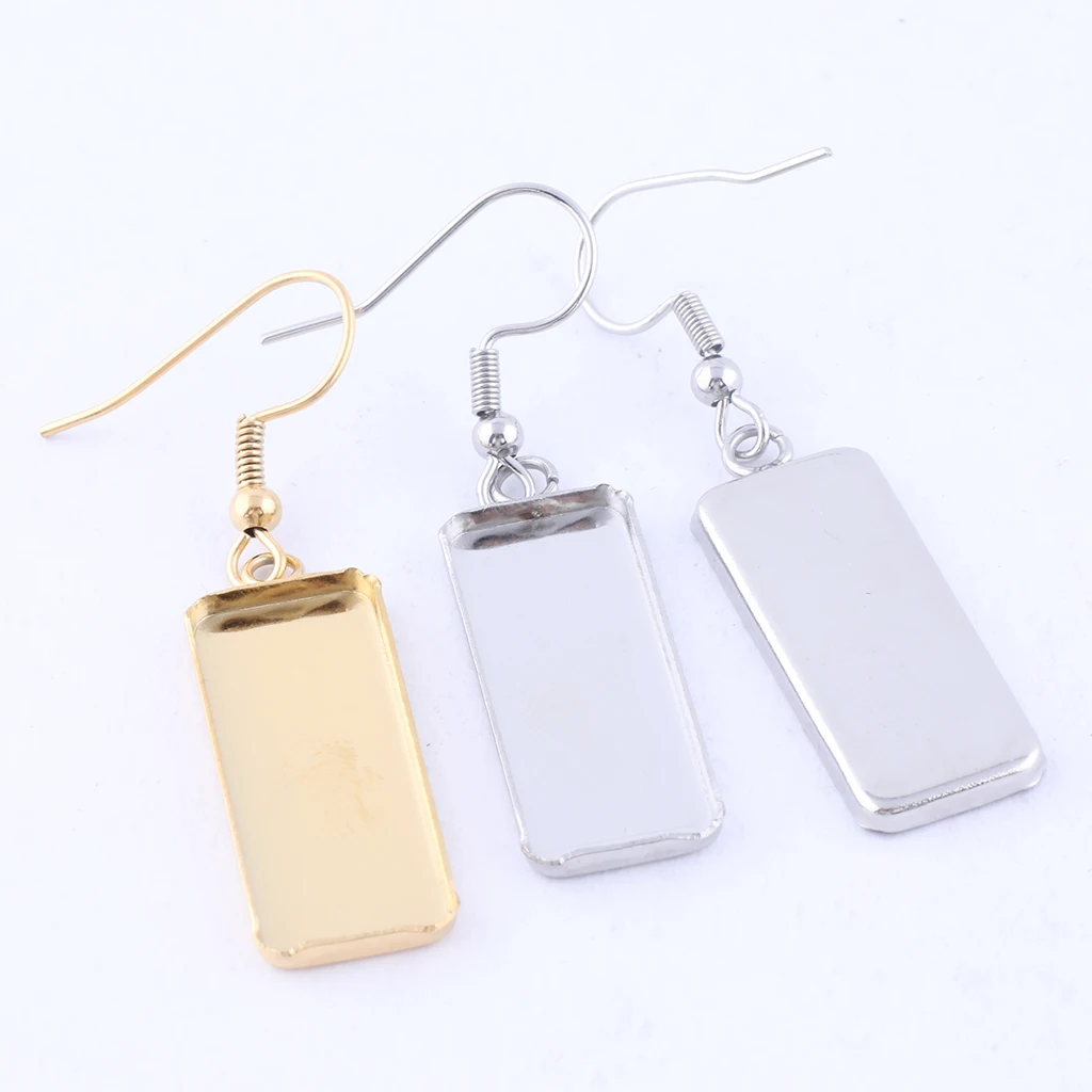 

10pcs fit 10x25mm rectangle cabochon earring base setting dangles diy earrings bezel blanks stainless steel gold plated