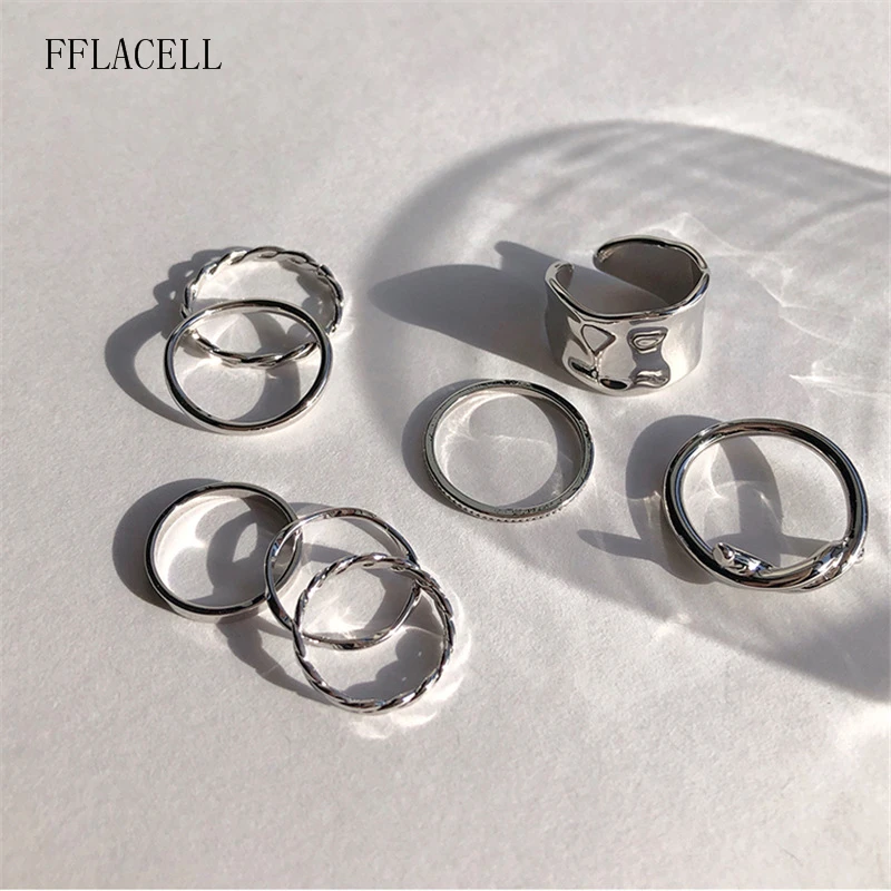 Новые модные геометрические металлические кольца FFLACELL в стиле хип-хоп 8 шт./компл.