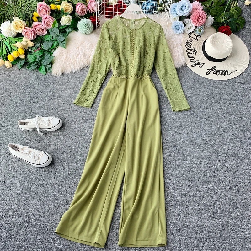 Модная одежда с длинными рукавами кружевное пэтворк однотонное комбинезон для