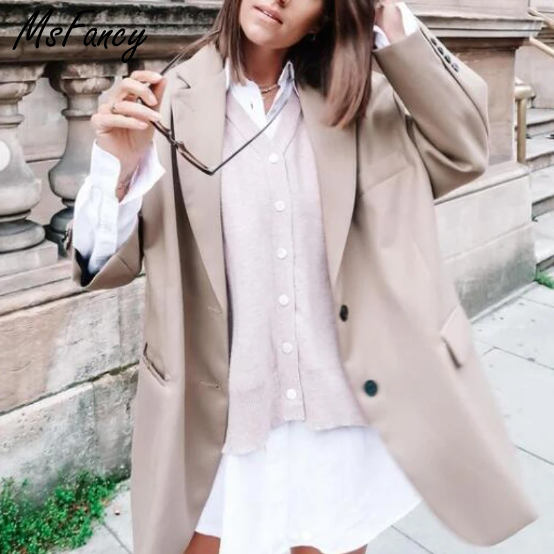 Осенний Блейзер Msfancy Женский однобортный повседневный костюм 2021 год женская