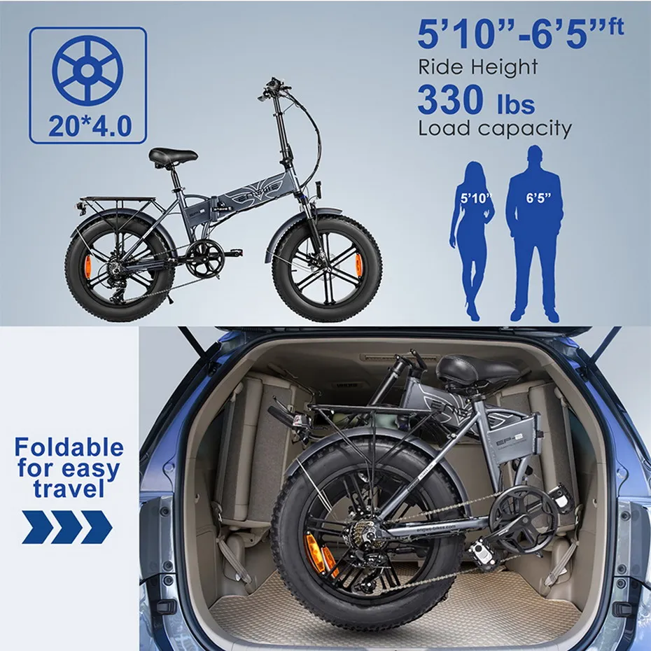 Bestellen ENGWE EP-2 Pro 750W 20 Inch Fett Reifen Elektrische Klapp Fahrrad Berg Strand Schnee Bike Für Erwachsene Aluminium Elektrische Roller