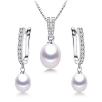 dainashi 4 colors new arrival women hot sale 925 sterling silver natural freshwater pearl pendantearrings jewelry set%ef%bc%8c8 9mm