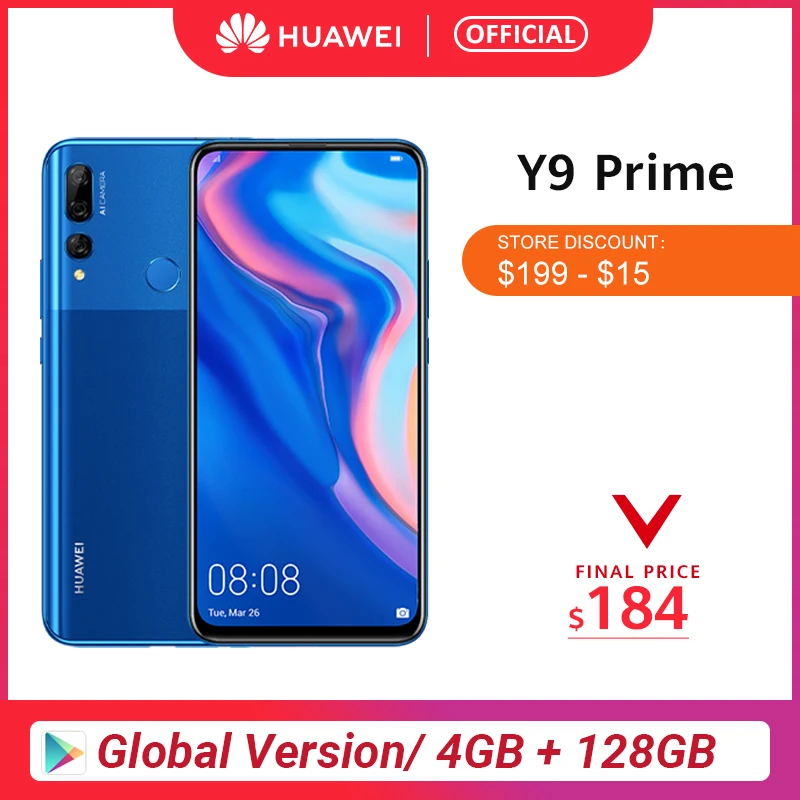 huawei Y9 Prime смартфон AI Тройная задняя камера s глобальная Версия Мобильный телефон 4G 128G авто всплывающая фронтальная камера 6,59“ Скидка 600 руб. /. При заказе от 5500 руб. /Промокод