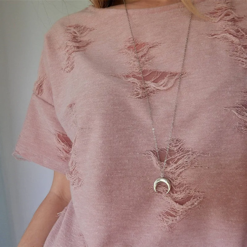 HebeDeer Long Moon Necklace Chain Women Simple Necklaces Jewelry Lovers Light Yellow Gold Color Trendy Girl Collier | Украшения и
