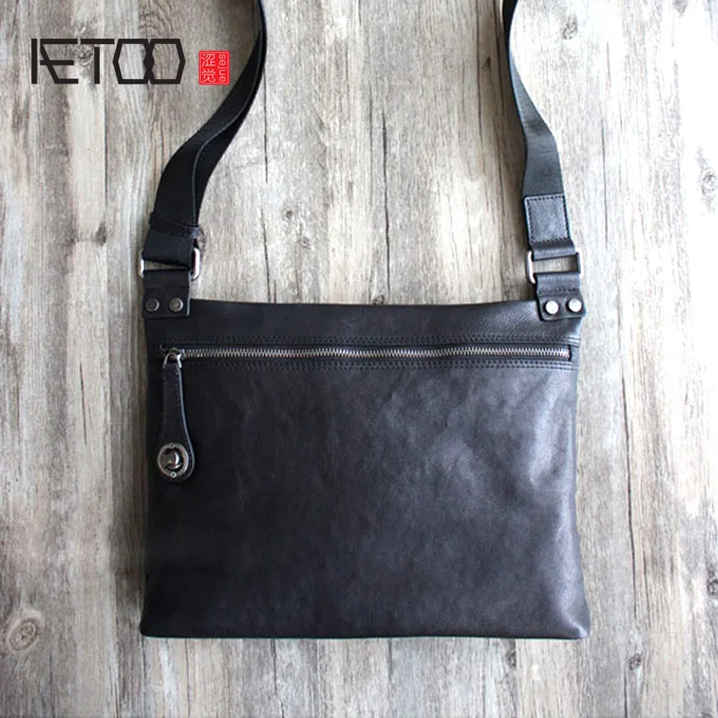 Кожаная мужская сумка AETOO Тонкая Повседневная Сумочка на плечо в японском и