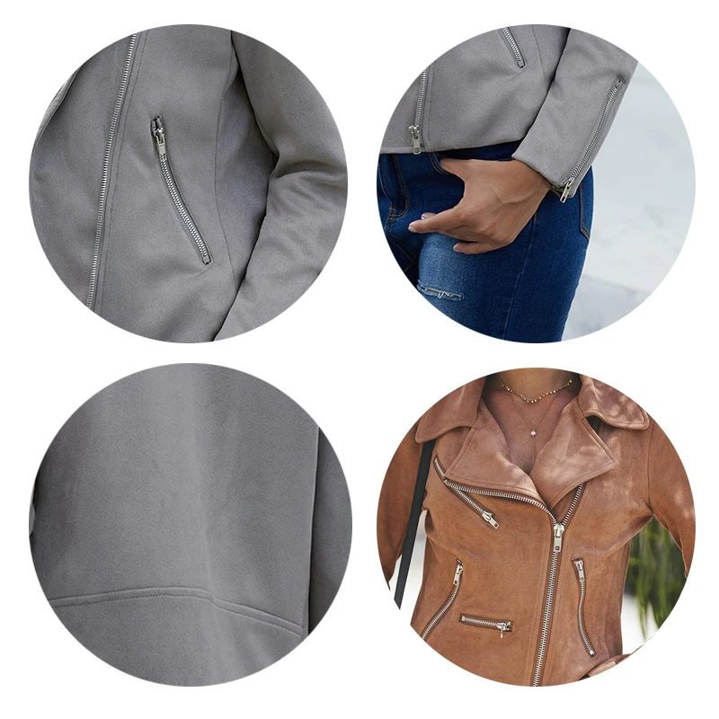 

2021 Autumn Winter Women Motorcycle Jacket Ladies Fashion Suede Windproof Long Sleeve Biker Coat Female Slim Short Outwear