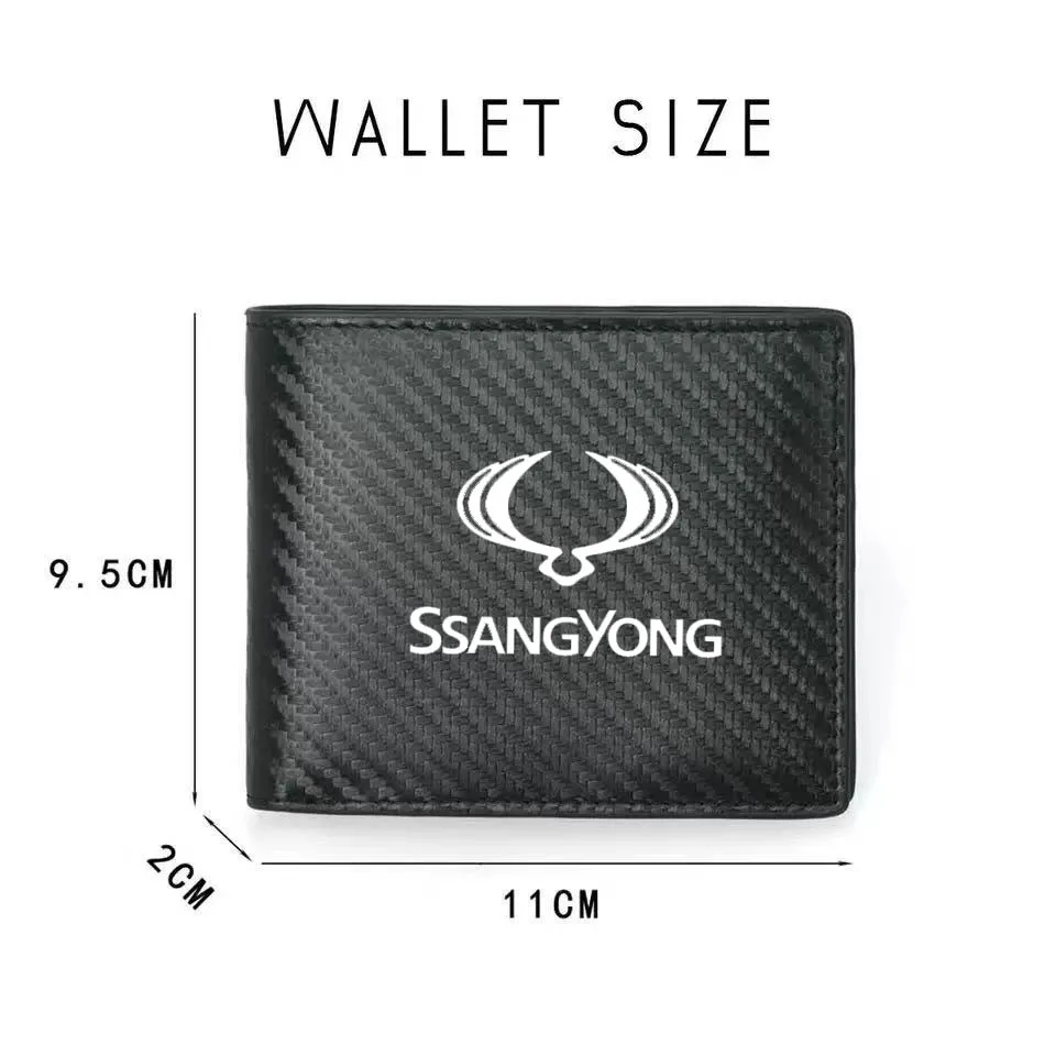 

Car Logo Carbon Fiber Leather Wallet Men ID Card Holder Purses For Ssangyong Kyron Rexton Korando Musso Tivoli Actyon Card Bag