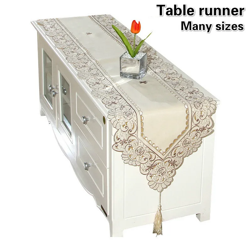 

European-style Khaki Hollow Cotton Embroidered Pendant Dining Table Runner Pad TV Cabinet Piano Cover Bedroom Study Decoration