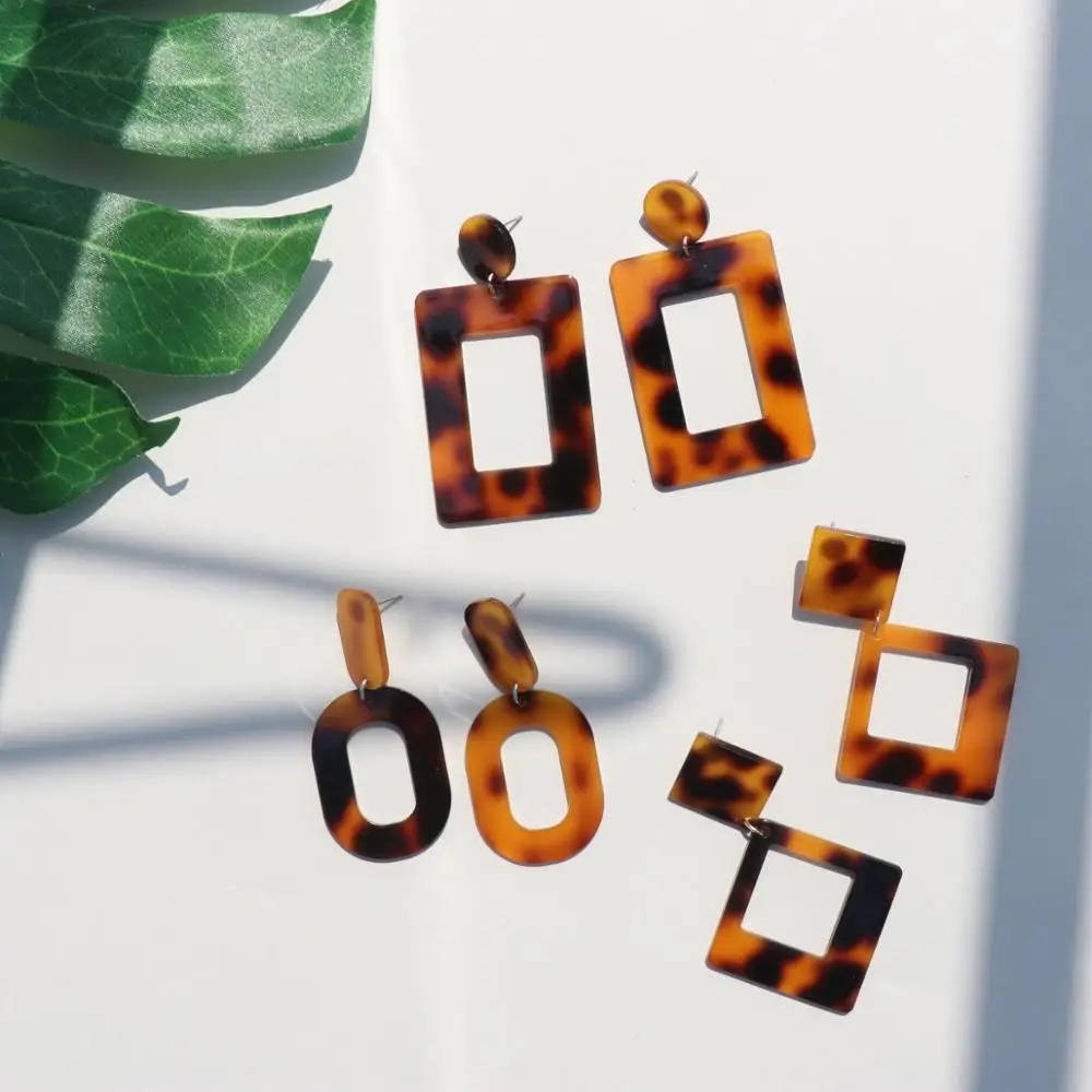Корейские акриловые геометрические висячие серьги женские леопардовые Модные