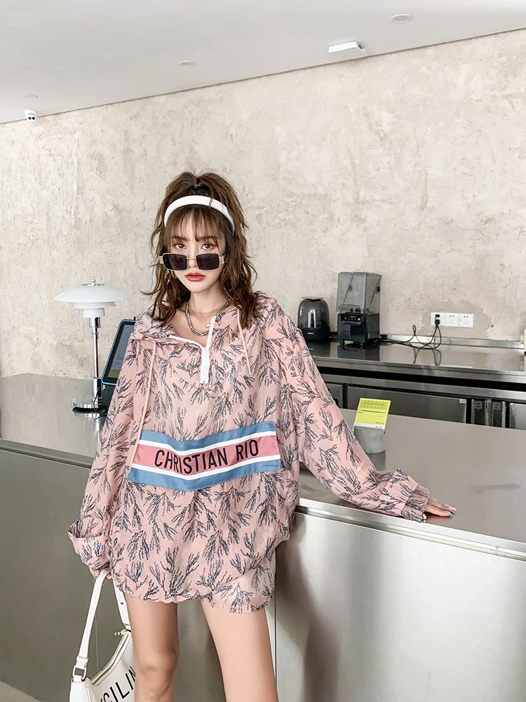 

2021 Summer Ladies Suit Chiffon Sun Protection Pullover Hoodie+Shorts