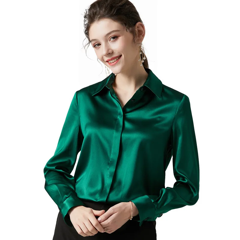 

grey silk blouse for women high quality long sleeve 4XL plus size casual sexy office dress shirts slim fit dropshipping