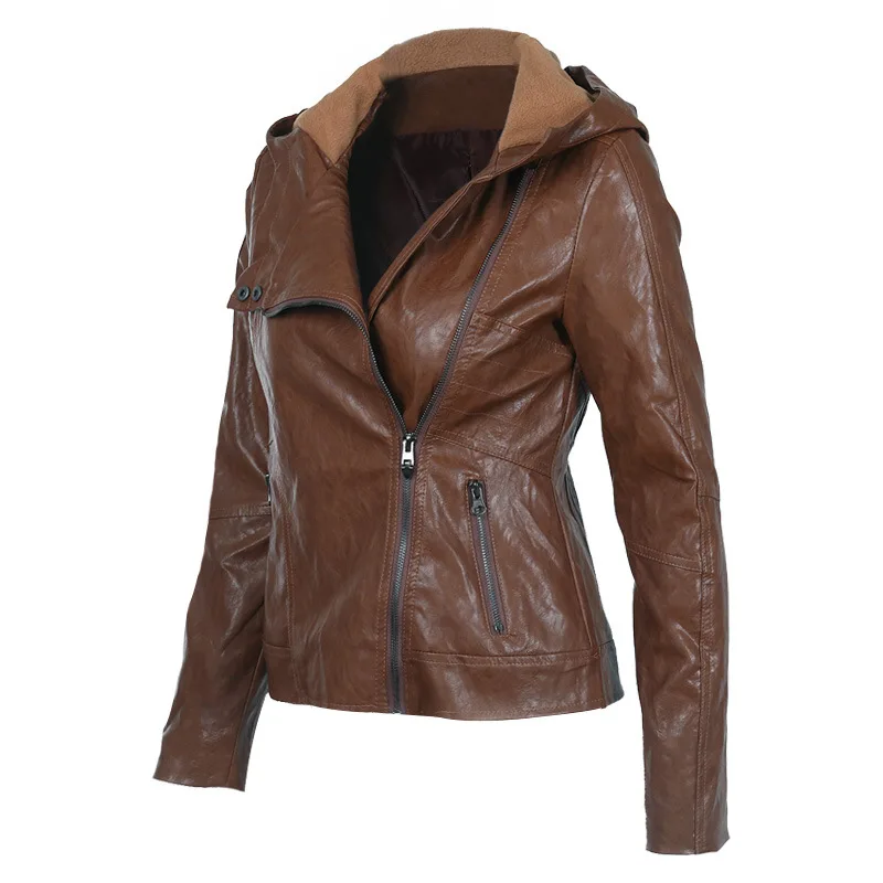 

Hat Autumn Casual Women's Jacket Fashion Solid Color European and American Women's Artificial Leather Even Women's Clothing