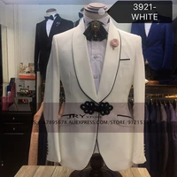 mens wedding groom tuxedo shawl collar printed blazer pants business slim fit suit jacket