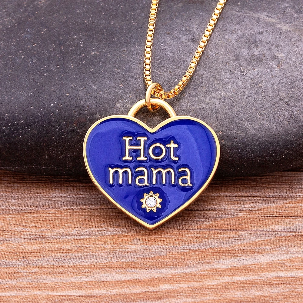 

Hot Sale Candy Color Enamel Heart Pendant For Mama Dripping Oil Fashion Metal Hiphop Chain Necklace Jewelry Party Birthday Gift