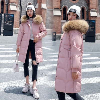 Lrpklm/новый длинный пуховик с мехом енота женский зимний пуховик. Брендовая куртка