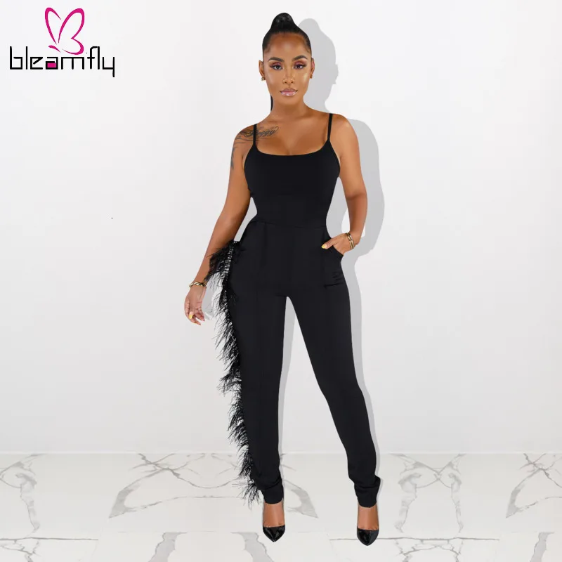 Сексуальные облегающие комбинезоны с кисточками и перьями 2019 без рукавов