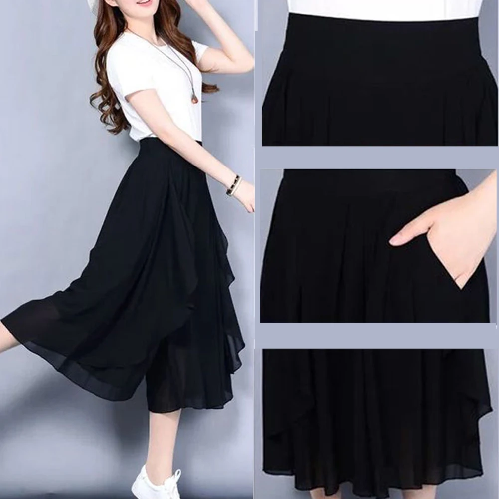 

sweatpants women Solid Color High Waist pants women Elastic Waistband Wide Leg Cropped Skirt Pants korean style streetwear women
