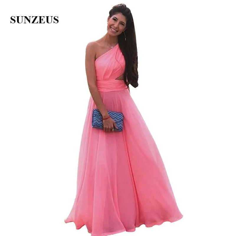 ТРАПЕЦИЕВИДНОЕ розовое платье подружки невесты с одним плечом длинное вечернее