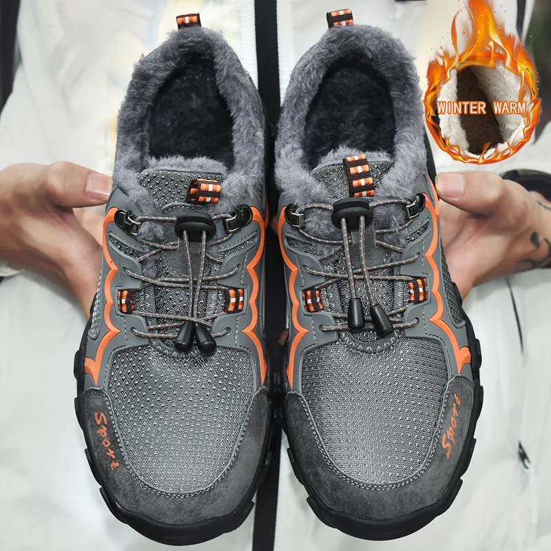 

Luxury Brand Trecking Cotton Shoes Men Mesh with Fur 38-48 Mountaineering Sneakers Mens Outdoor Gym Hiking Shoes for Men