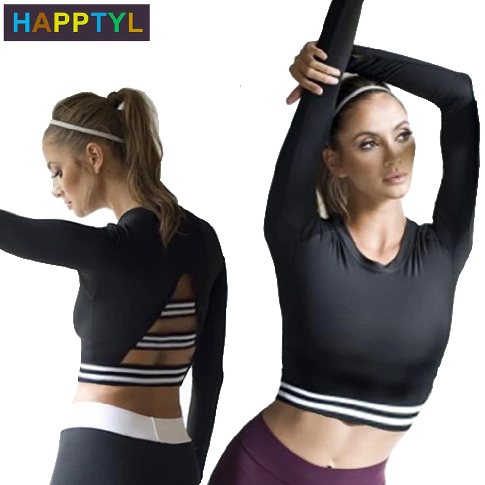 

HAPPTYL 1Pcs Women's Shirts Short Long Sleeve Backless Round Neck Crop Tops