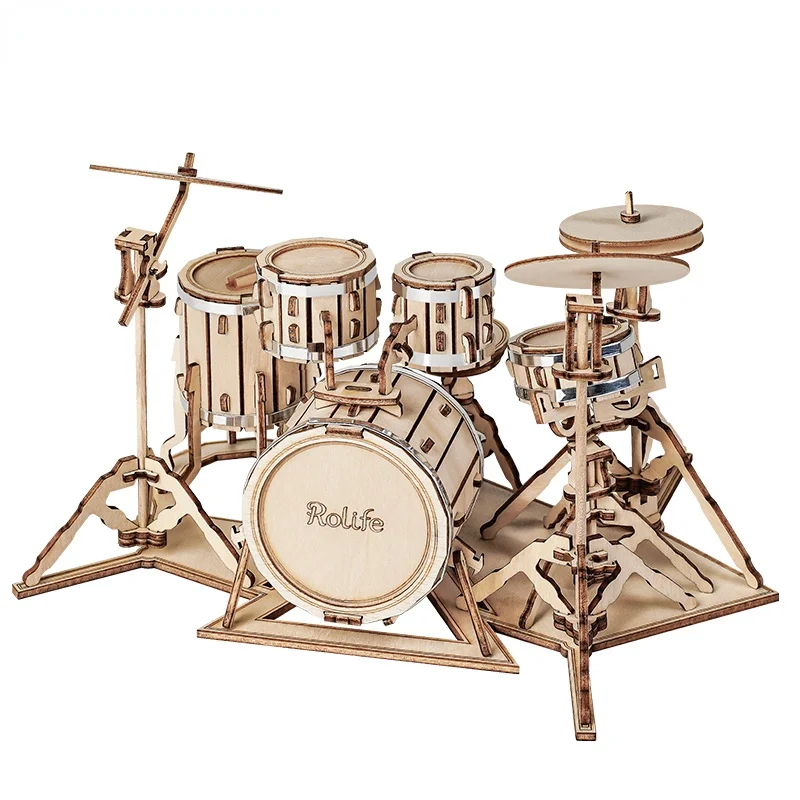 

4 Kinds DIY 3D Musical Instrument Wooden Puzzle Game Assembly Saxophone Drum kit Accordion Cello Toy Gift for Children