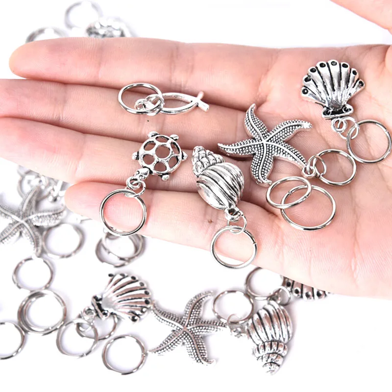 50 шт./компл. кулон в виде морской звезды дредлока заколки для волос колец DIY