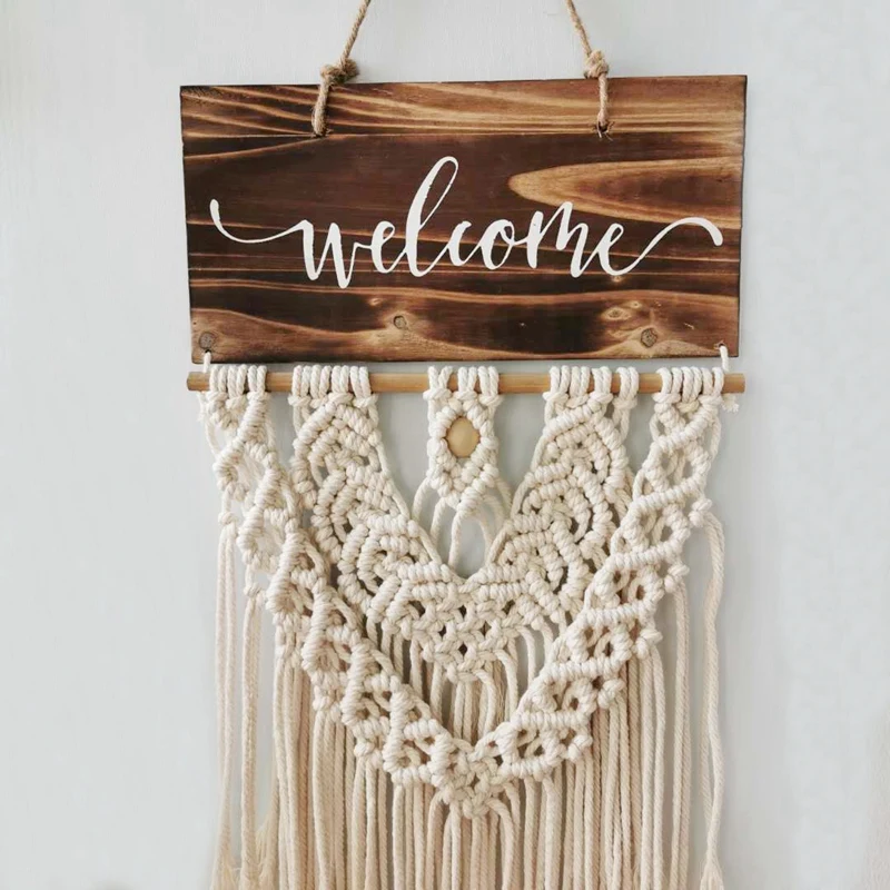 

Macrame Woven Wall Hanging Welcome Door Sign Tapestry Wall Art Tapestry Handmade Boho Chic Bohemian Home Decor