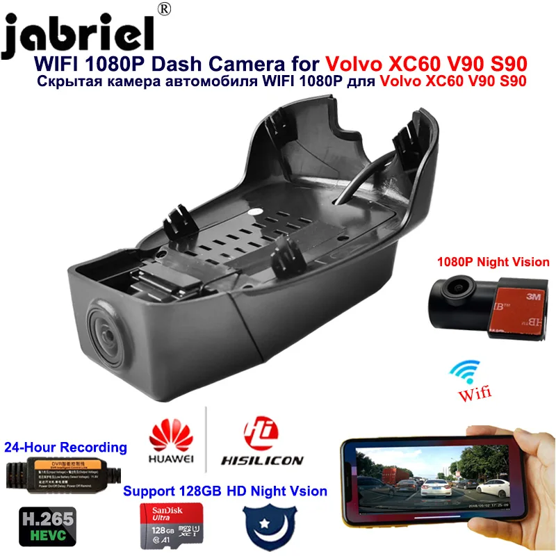 Jabriel 2K 1080P скрытый WIifi Автомобильный видеорегистратор 24 часовой для Volvo XC60 S90 V90 2017