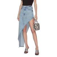 summer asymmetric long jeans skirts womens high waist split sexy denim skirts plus size korean ladies skirt jupe femme