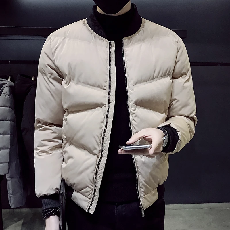 

men parka mens winter jackets and coats Short Casual Baseball Collar Jacket Winter Thickened Warm Slim Black And White Jacket