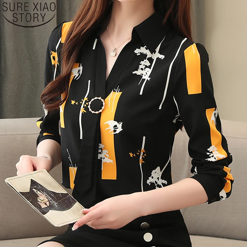 

Chiffon Loose Womens Tops and Blouses Fashion Plus Size Ladies Tops 2021 Spring Long Sleeve Print Women Shirts Blusas 8087 50