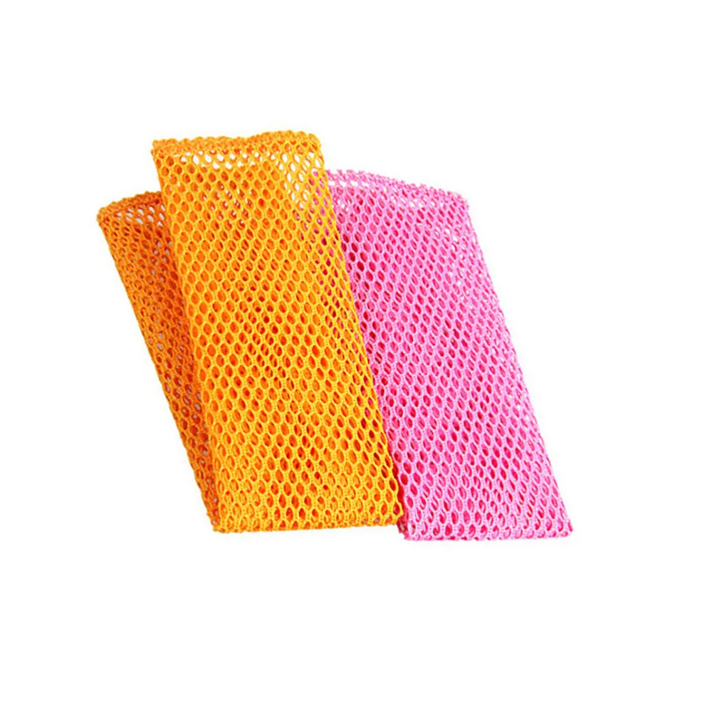

2PCS Innovative Dish Washing Net Cloths Rapid Dry Scourer Inodore Mesh Washing Cloths Kitchen Cleaning Cloths - Yellow+Pink