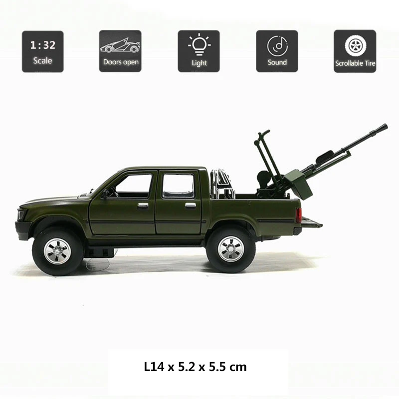 Hommate 1/32 Масштаб Toyota Hilux пикап Грузовик w/анти-ствол танка сплава 1:32 литой под давлением автомобиль игрушечные модели машин игрушечные транспортные средства для детей