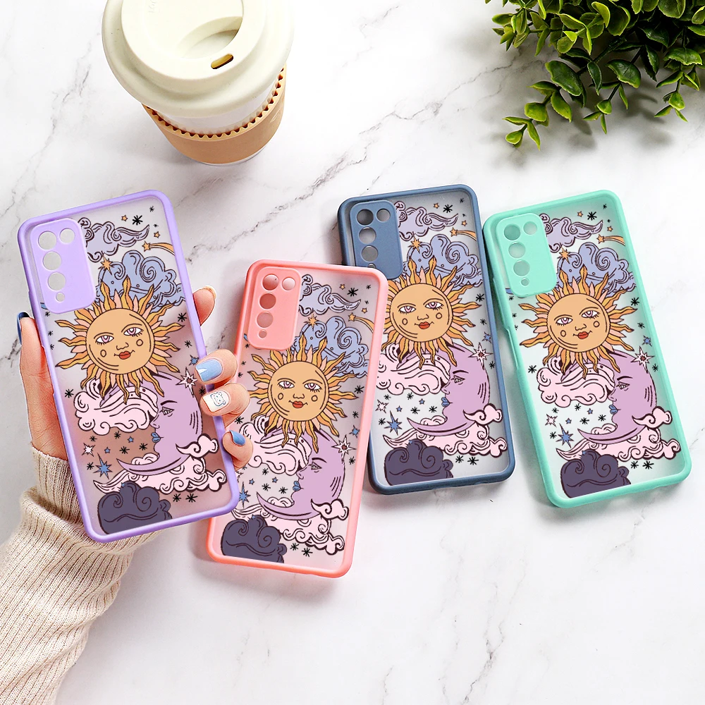 

For Vivo X50 Pro Y50 Cases Funny Sun Moon Case For Vivo S7 S6 S5 X30 Pro Y93 Y85 Y19 Y17 Y3 Y11 Y12 Transparent Matte Hard Cover