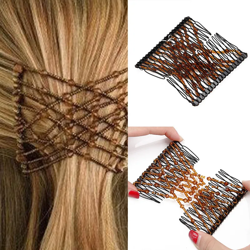1 Pc Hot Magic Hair Comb Ladies Bead Stretchy Women Hair Combs Professional Double Magic Slide Metal Comb Clip Hair Pins