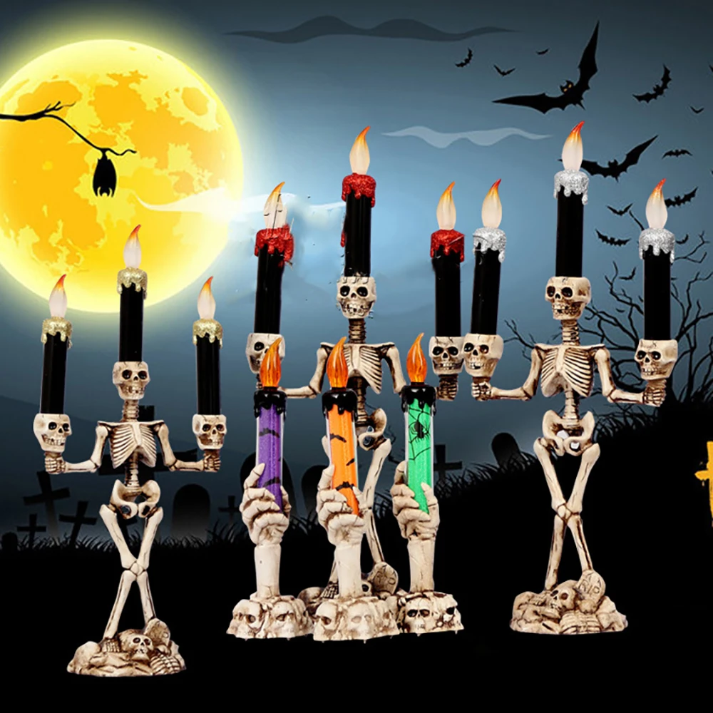 

Halloween Skull Candlestick Decoration Ghost Festival Horror LED Electronic Pumpkin Candle Light Bar Home Accessories Party Deco