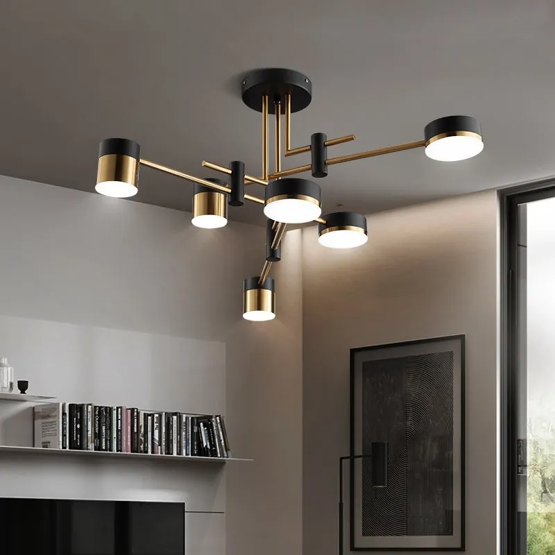 Kobuc-Lámpara de araña nórdica de Metal, luz Led de cabeza 4/6/8, 3 luces, accesorio negro tenue para sala de estar, comedor y dormitorio