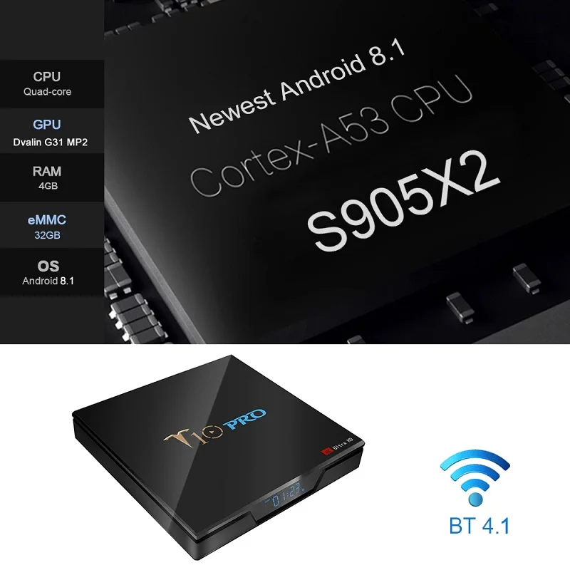 Docooler T10 Pro ТВ Box Amlogic S905X2 2.4G5G Wi-Fi BT4.1 Android 8,1 32 Гб 64 Гб USB3.0 4K VP9 Смарт ТВ коробка PK H96 X96 TX3MINI TX6 - Цвет: 4GB 32GB